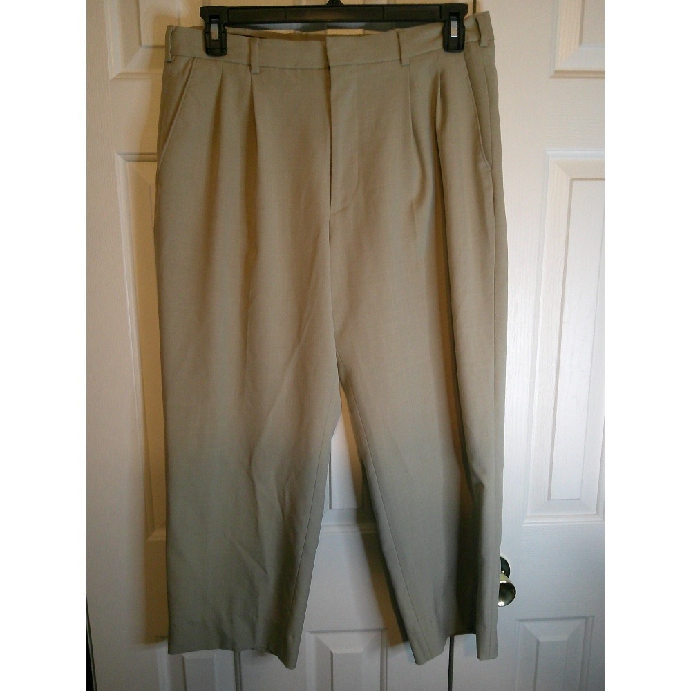 Perry Ellis Dress Pants Pleated Front Khaki Beige Career Casual 34x26